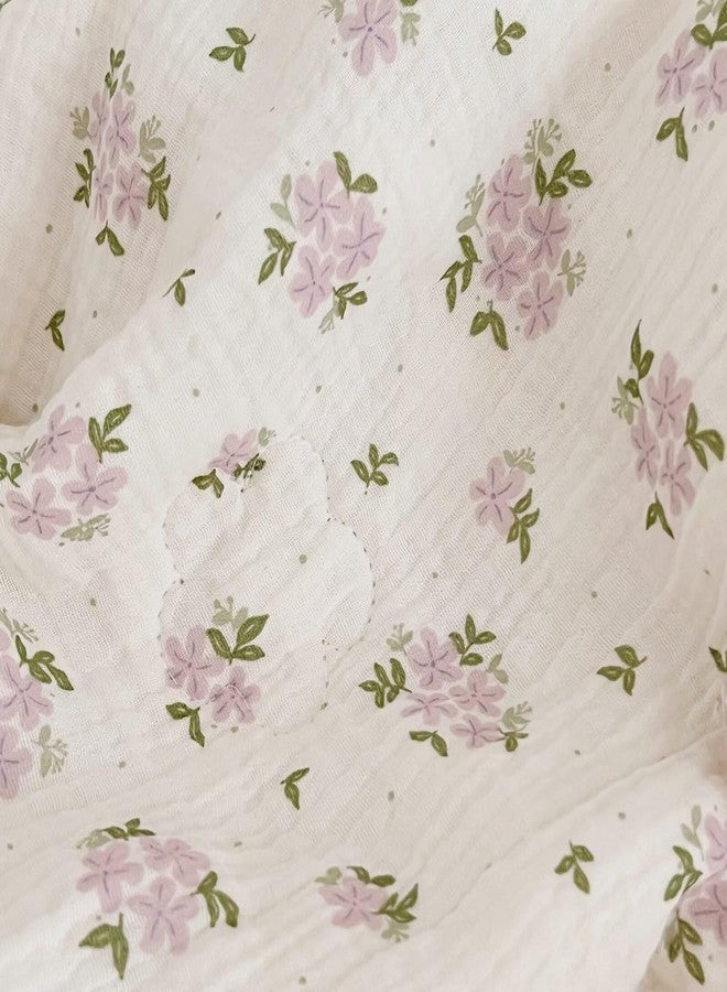 BuLuTu Purple Flower Baby Quilts for Kids Muslin Comforter Large Thin Summer Quilt for Crib/Cradle/Cot, 2-Layer Muslin Toddler Blanket Purple Perilla Pattern, 47x59 Inch - Image 5