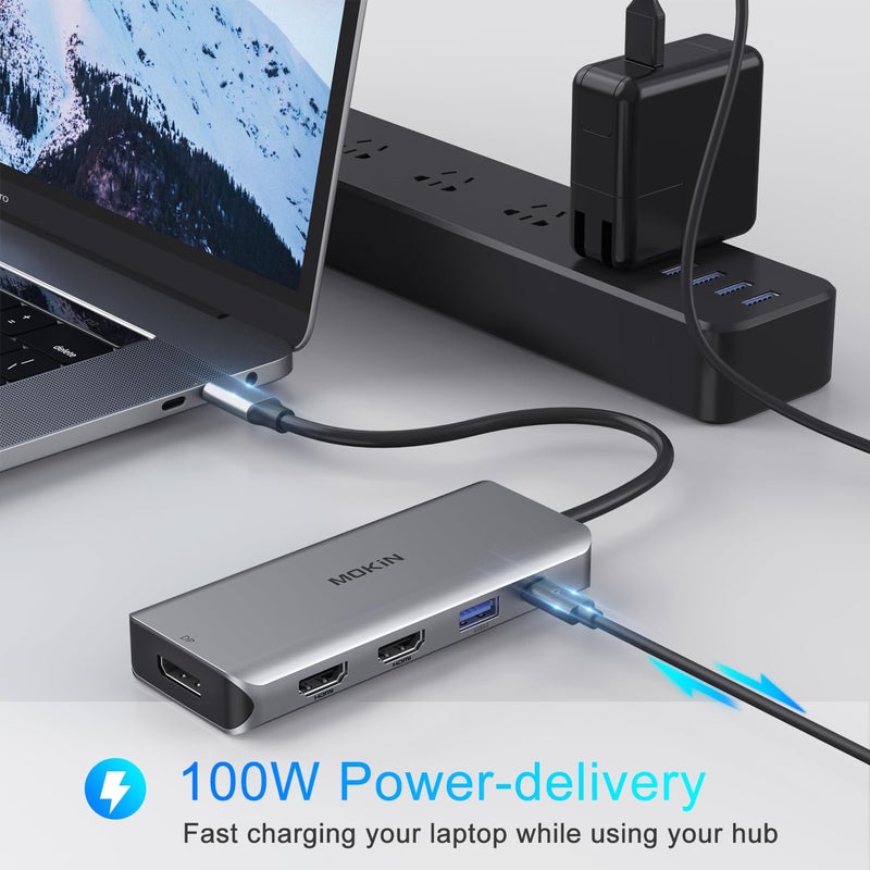 Mokin Docking Station, USB C Adapter, 9 in 1 Triple Display Multiport Dongle with 2 HDMI 4K, DisplayPort, 3 USB, 100W PD, SD/TF Card Reader for MacBook Pro Air Type C Laptops - Image 5