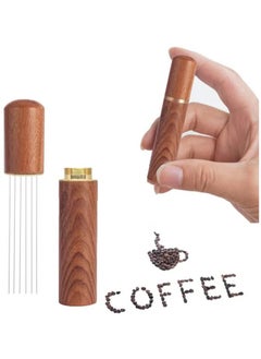 ELFSA Wood Handle Natural Stainless Steel Needles Blender Kitchen Accessories Hand Stirrer Leveler Tamper Distributor Espresso Powder Stirrer Needle Coffee Tamper  - Image 1