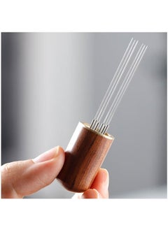 ELFSA Wood Handle Natural Stainless Steel Needles Blender Kitchen Accessories Hand Stirrer Leveler Tamper Distributor Espresso Powder Stirrer Needle Coffee Tamper  - Image 4