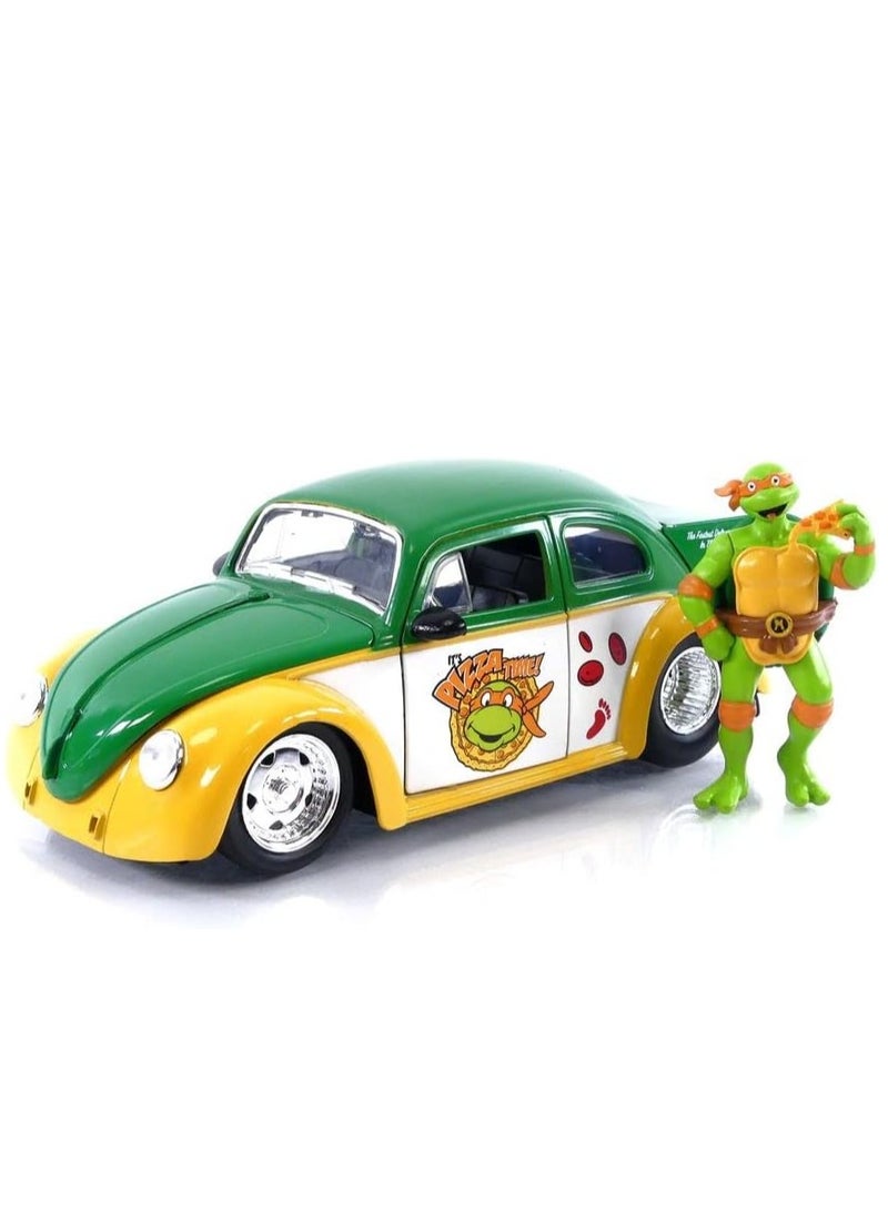 JADA Teenage Muntant Ninja Turtles Michelangelo Figure & 1959 Volkswagen Drag Beetle Die Cast Car 1:24 Scale - Image 1