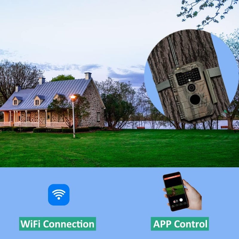 GardePro كاميرا جارد برو E6 للتجسس على الحياة البرية WiFi 48MP 1296P مع رؤية ليلية بدون توهج، مُفعلة بالحركة، مقاومة للماء لمراقبة الغزلان أو الصيد أو أمان الممتلكات، تمويه - Image 2