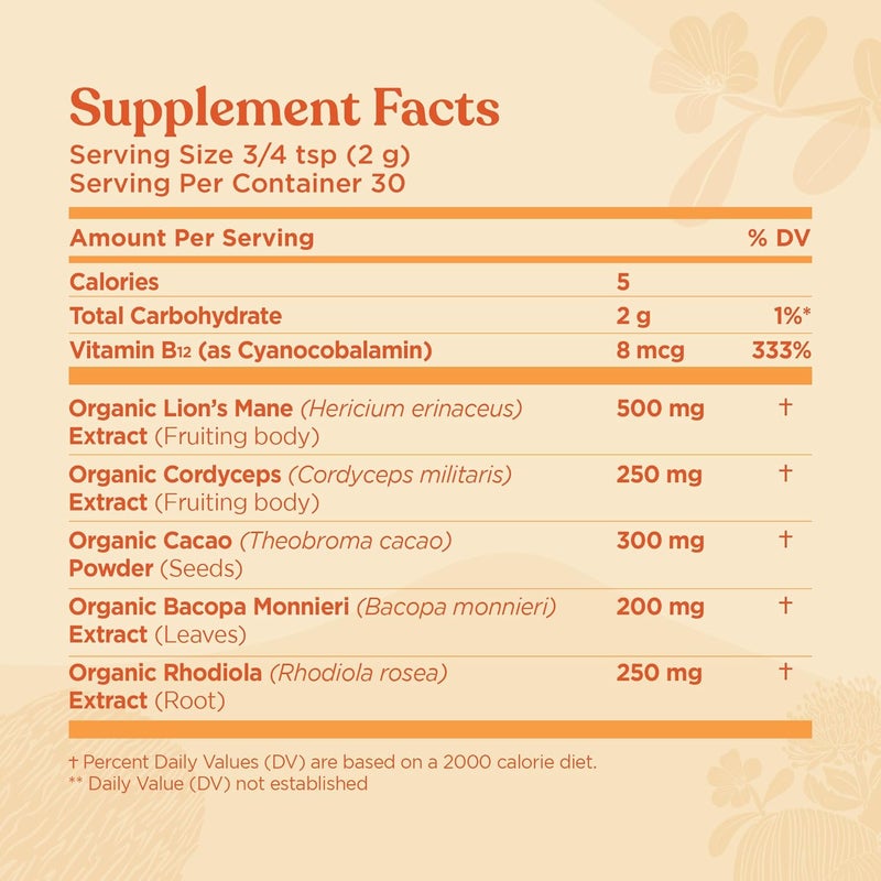 Four Sigmatic Focus Blend  Organic Lions Mane Powder with Adaptogen and Mushroom Blend  Includes Cordyceps Rhodiola Bacopa  Mucuna  30 Servings - Image 2