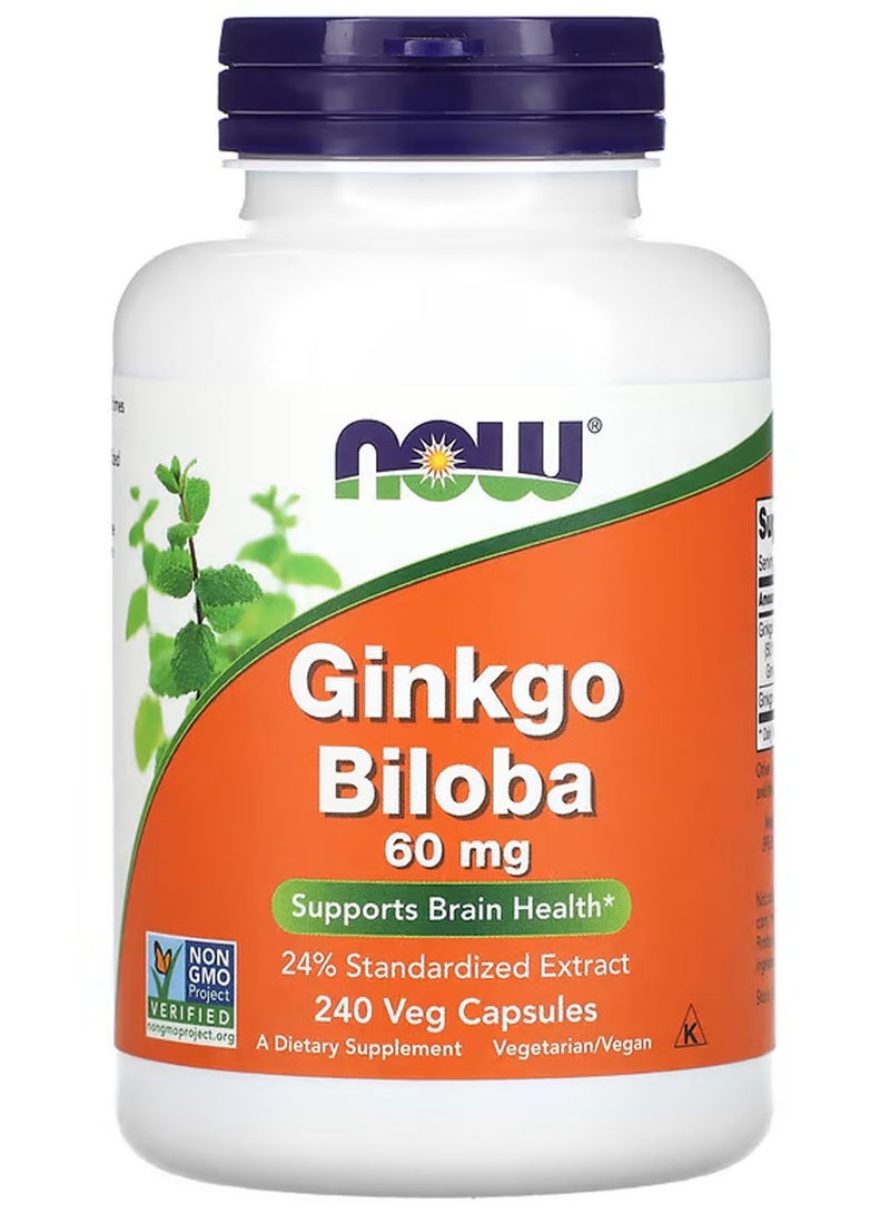 now Ginkgo Biloba, 60 mg, 240 Veg Capsules - Image 1