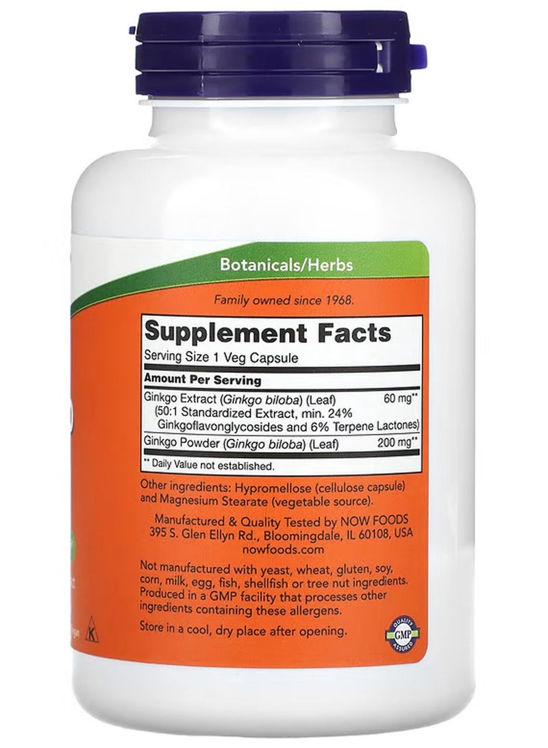 now Ginkgo Biloba, 60 mg, 240 Veg Capsules - Image 2