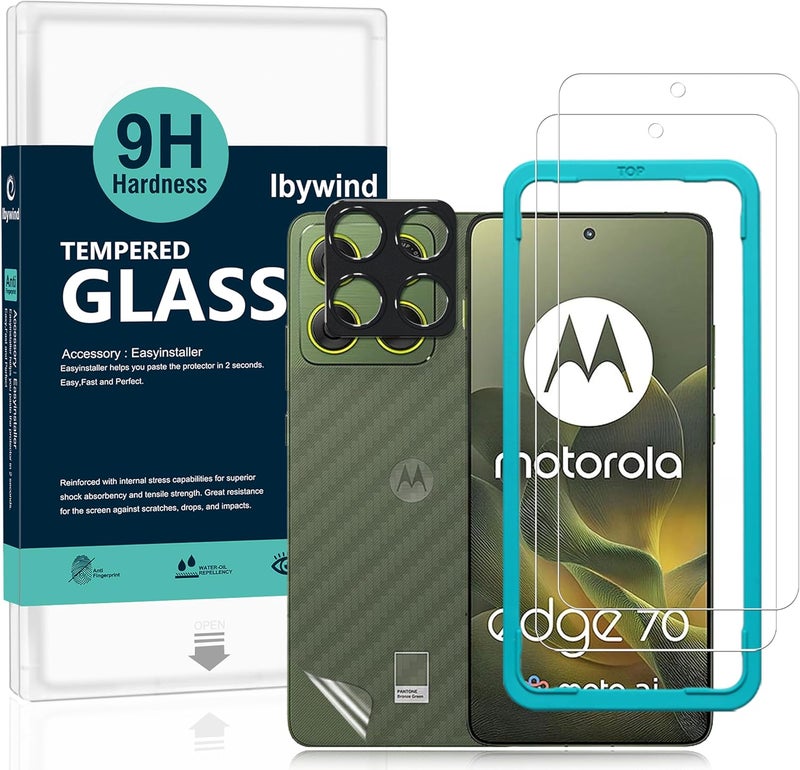 Ibywind for Motorola Edge 70 5G Screen Protector,2-Pack,9H Hardness Tempered Glass with Camera Lens Protector,Easy Installation Tool,Bubble-Free,Fingerprint Unlock,Anti-Shatter,Anti-Scratch - Image 1