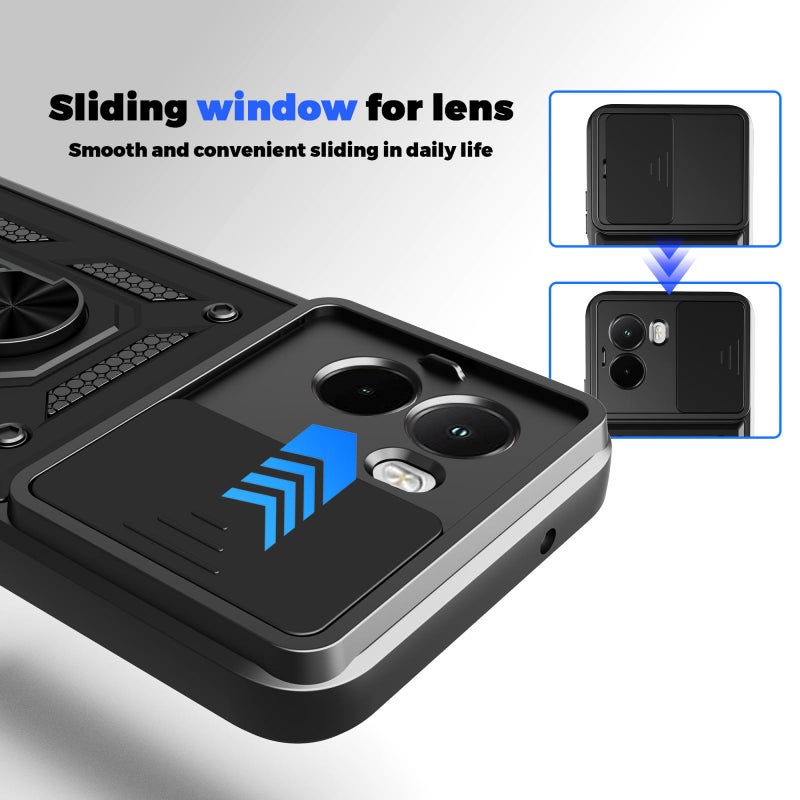 إيروريكس جراب هاتف Xiaomi Poco M7 4G 169 مم بتصميم كاميرا منزلقة من مادة TPU+PC (أسود) - Image 5