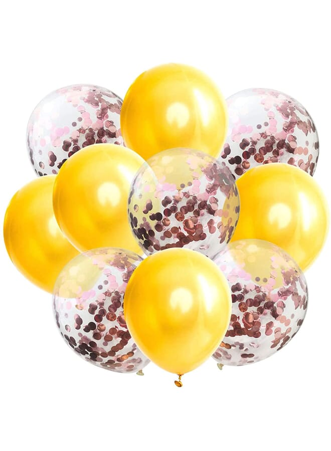 Party Time 10 Pieces Balloons Decorations Set Include Metallic Gold Latex Balloons And Rose Gold Foil Confetti Filled Balloons For Birthday Wedding Baby Shower Party Decorations Supplies 12 Inches - Image 2