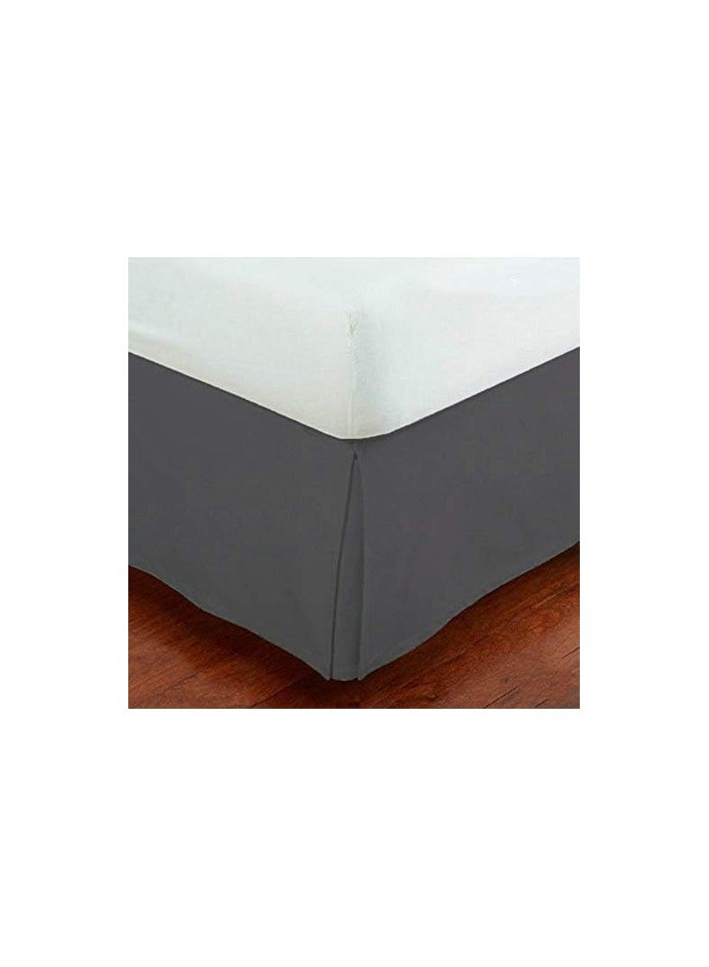 تنورة سرير ملكية فاخرة مصممة من الكتان بحجم كوين 14" انخفاض تصميم مطوي مزخرف غبار رمادي داكن/فحم جديد