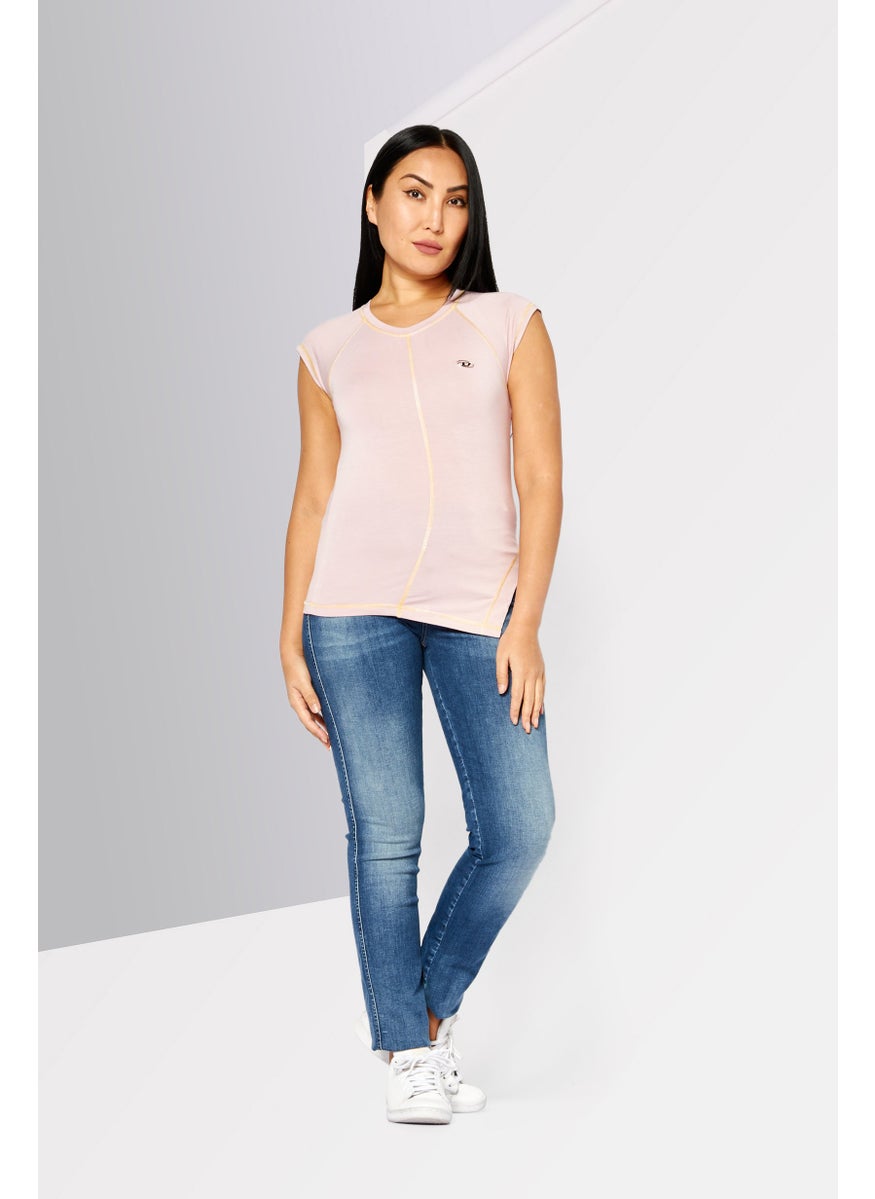 DIESEL - Women Crew Neck Sleeveless Brand Logo Top, Pink - Image 1