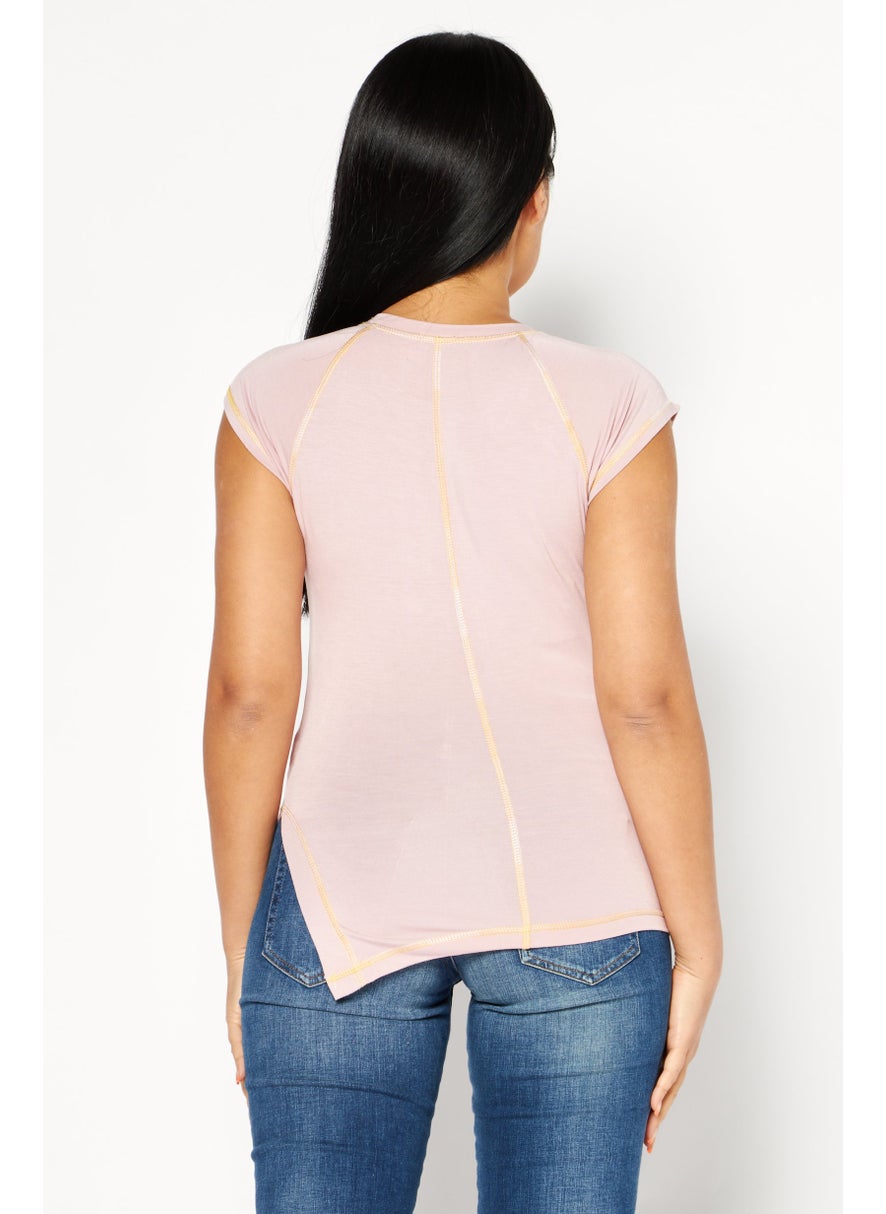 DIESEL - Women Crew Neck Sleeveless Brand Logo Top, Pink - Image 1