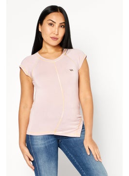 Women Crew Neck Sleeveless Brand Logo Top, Pink