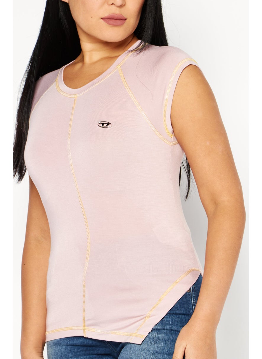 DIESEL - Women Crew Neck Sleeveless Brand Logo Top, Pink - Image 1