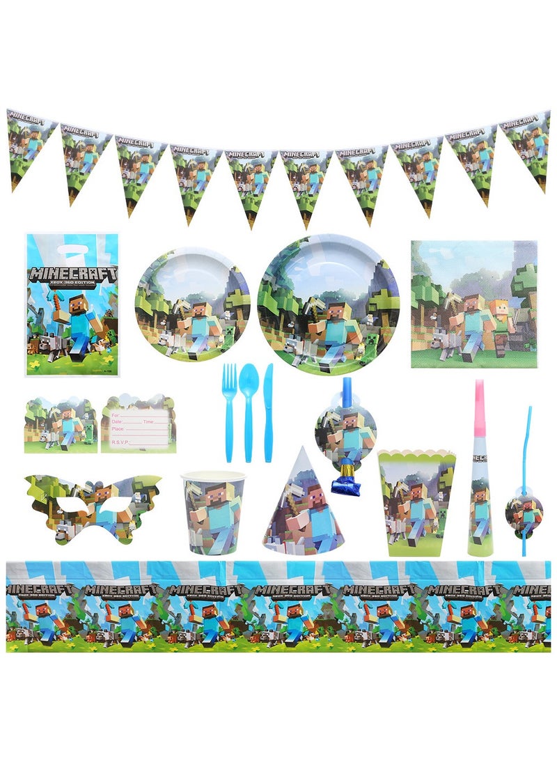 general Minecraft birthday party supplies pixel wars paper plate paper cup flag pull flag birthday party decoration - Image 1