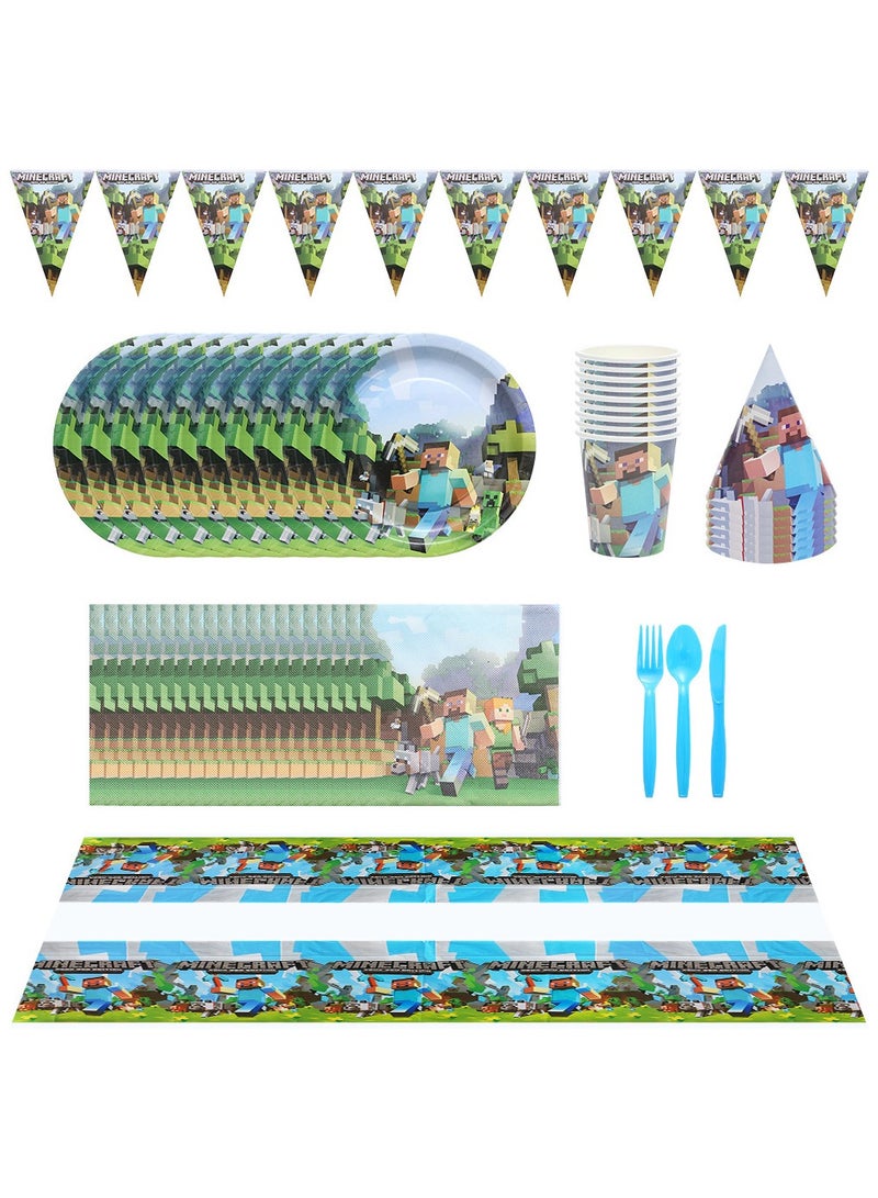 general Minecraft birthday party supplies pixel wars paper plate paper cup flag pull flag birthday party decoration - Image 3