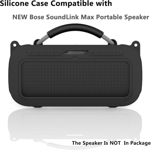 JCHPINE غطاء سيليكون JCHPINE لحافظة مكبر الصوت المحمول Bose SoundLink Max - اكسسوارات، جلد سيليكون ناعم لمكبر الصوت Bluetooth SoundLink Max مع حزام الكتف (غطاء أسود) - Image 2