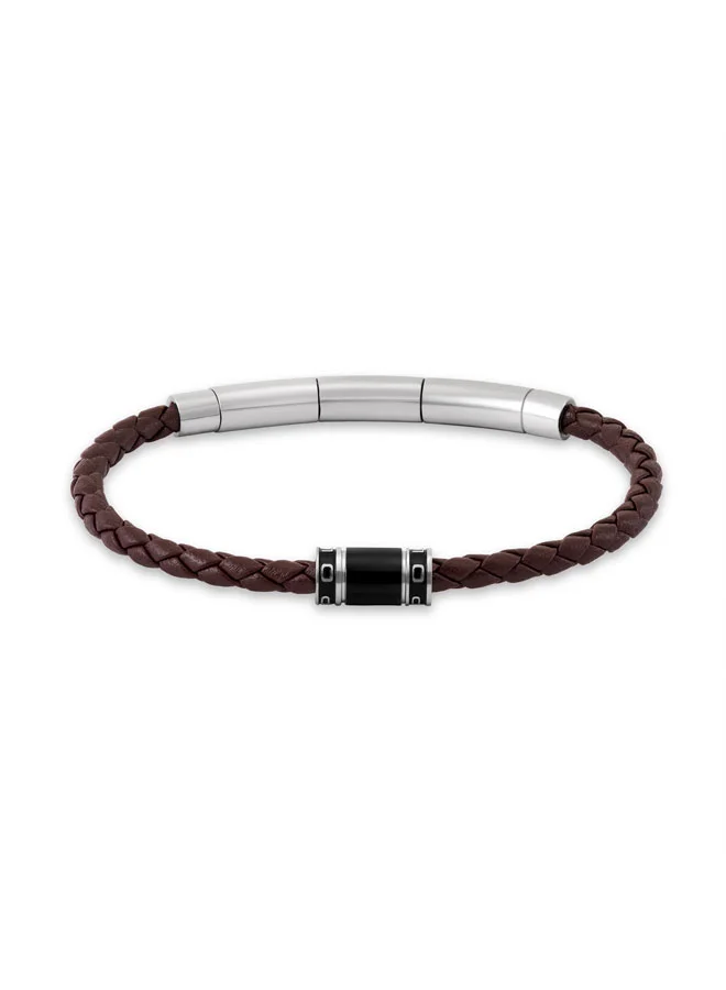 بوليس Carbon Brown Slim Braided Leather Bracelet for Men