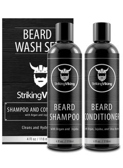 Striking Viking Beard Shampoo And Beard Conditioner For Men Naturally Derived Ingrediets Beard Wash Set Cleanse Softens & Conditions With Organic Argan And Jojoba Beard Oils Sulfate & Paraben Free Striking Viking  - Image 1