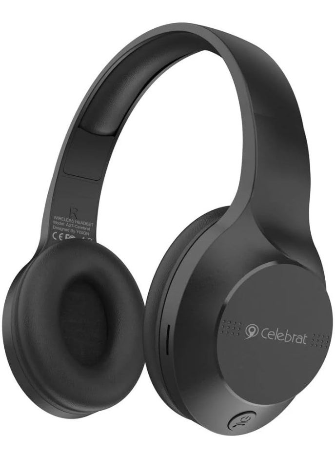 Celebrat A27 Bluetooth Headphones with HiFi Sound, HD Microphone, Foldable and Comfortable Design, 3.5mm Audio Jack - Image 1