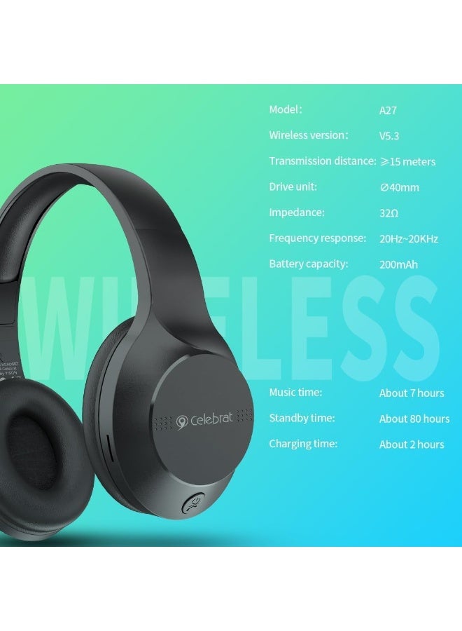 Celebrat A27 Bluetooth Headphones with HiFi Sound, HD Microphone, Foldable and Comfortable Design, 3.5mm Audio Jack - Image 4