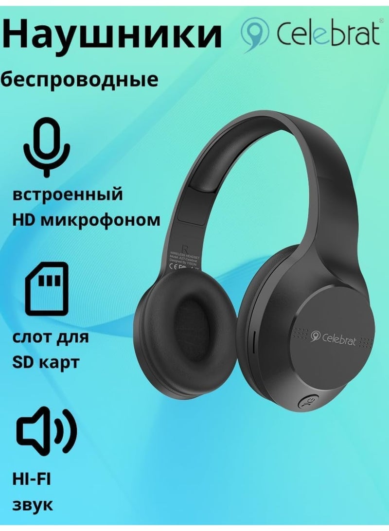 Celebrat A27 Bluetooth Headphones with HiFi Sound, HD Microphone, Foldable and Comfortable Design, 3.5mm Audio Jack - Image 5