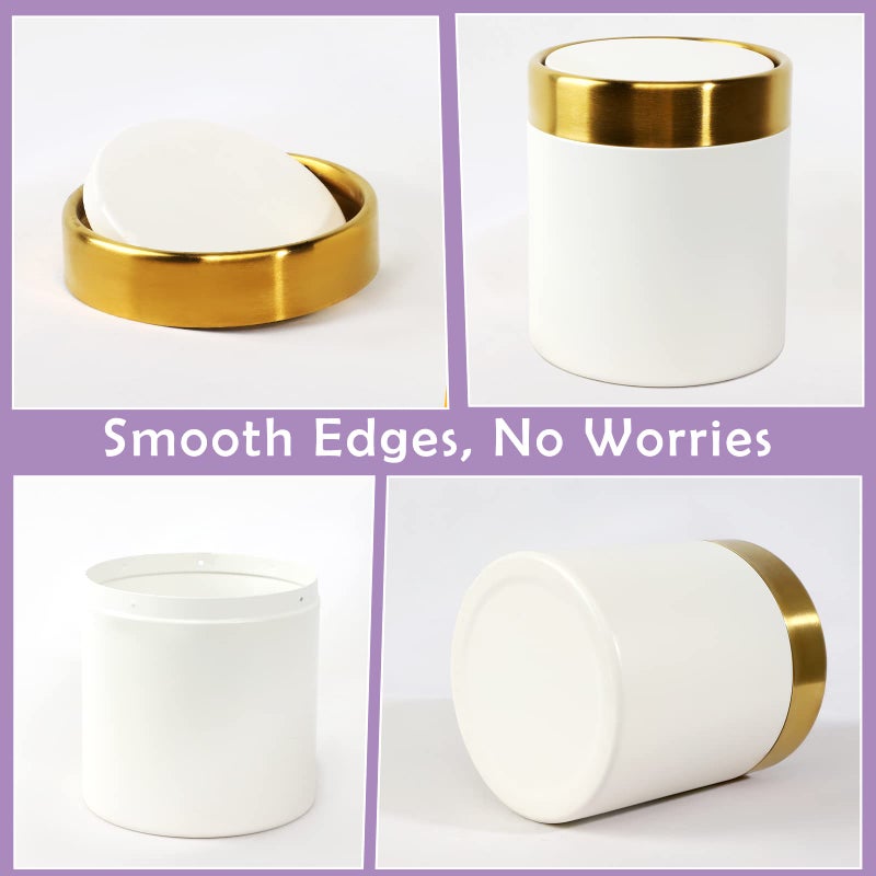 JILLICK Mini Trash Can with Lid, Metal Small Tiny Mini Trash Bin Can, Mini Countertop Trash Cans for Desk Car Office Kitchen, Swing Top Trash Bin 1.5 L/0.40 Gal (White) - Image 4