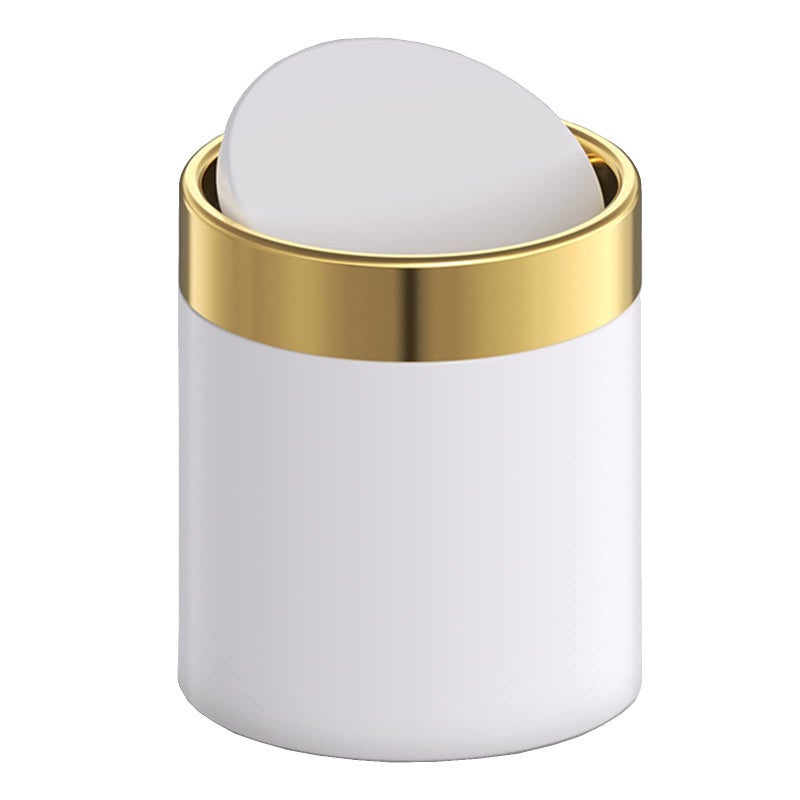JILLICK Mini Trash Can with Lid, Metal Small Tiny Mini Trash Bin Can, Mini Countertop Trash Cans for Desk Car Office Kitchen, Swing Top Trash Bin 1.5 L/0.40 Gal (White) - Image 1