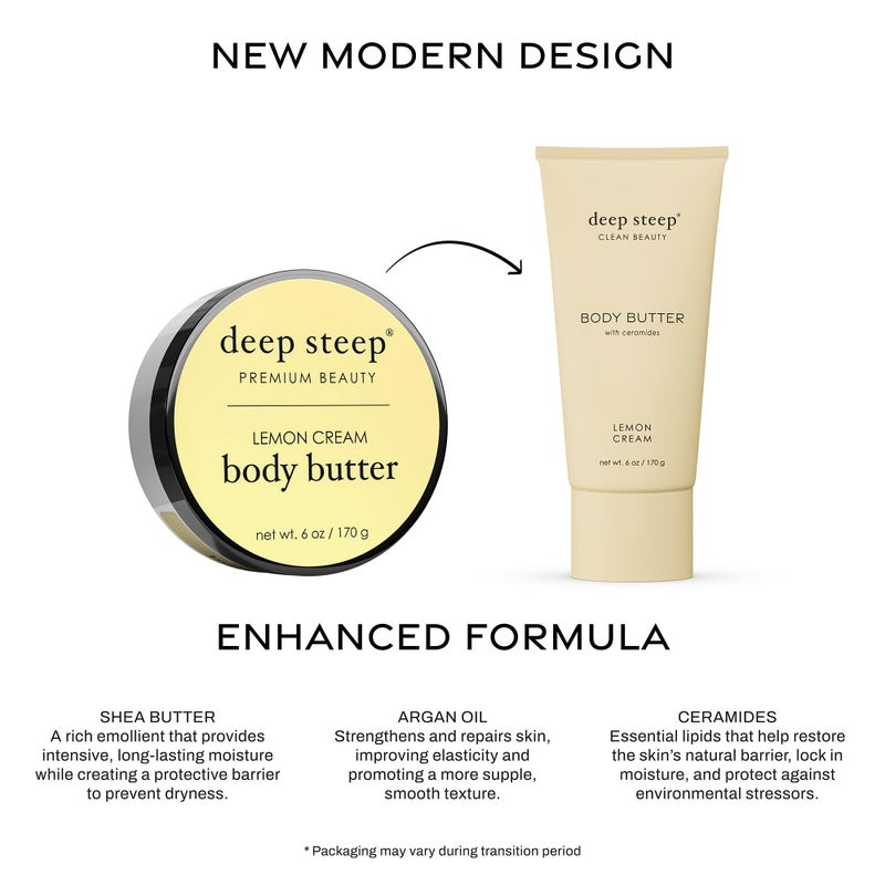 Deep Steep Body Butter, 6 oz â€“ Rich Moisturizer with Ceramides, Coconut Oil, Argan Oil & Aloe Vera â€“ Vegan, Clean Beauty, Smooth & Hydrated Skin (6 Ounces, Lemon Cream) - Image 3
