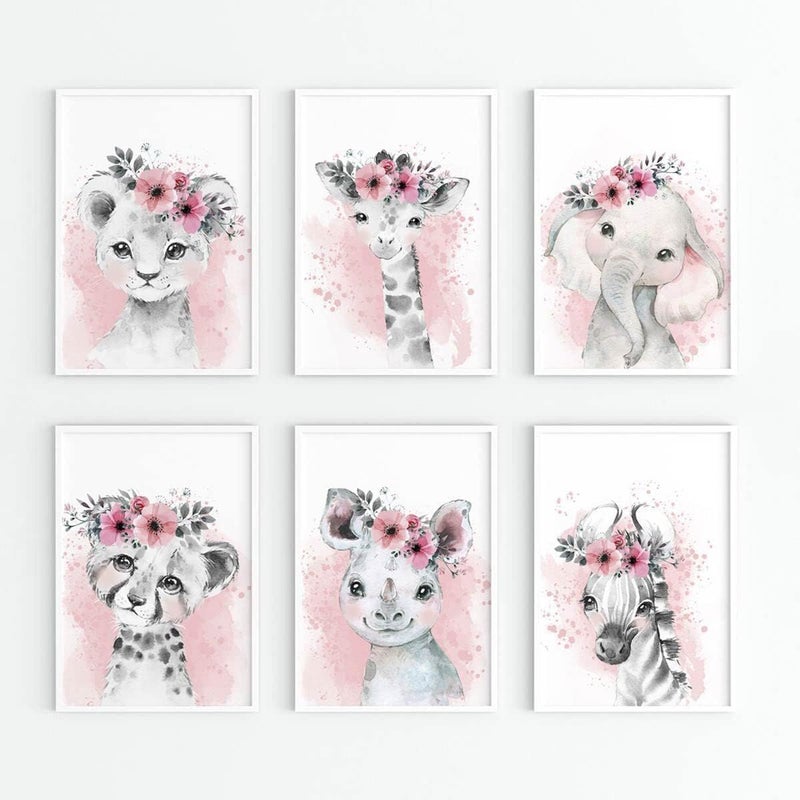 Kiddale Baby Watercolor Animals Wall Art Prints Set of 6 (8x12, Unframed), Tiger Elephant Zebra Rhino Leopard Giraffe Safari Animals Inspirational Pictures Nursery Decor Art - Image 4