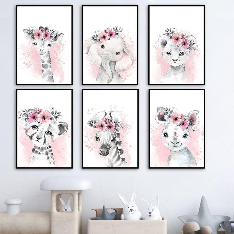 Kiddale Baby Watercolor Animals Wall Art Prints Set of 6 (8x12, Unframed), Tiger Elephant Zebra Rhino Leopard Giraffe Safari Animals Inspirational Pictures Nursery Decor Art - Image 2