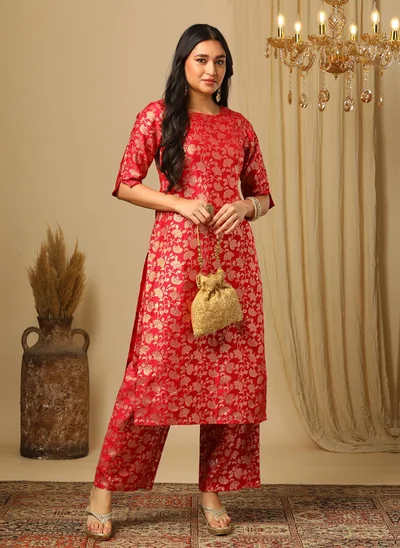 globus Globus Women Floral Regular Kurta With Trousers Festive Set