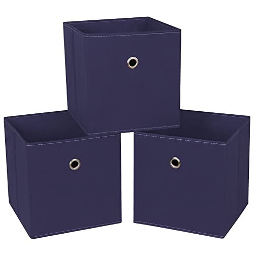 NieEnjoy Black Foldable Storage Cubes Bins 11 Inch Cloth Storage Cube Fabric Storage Box Cubes Organizer Baskets with Handles for Home Organizer Set of 3 Navy Blue - Image 1