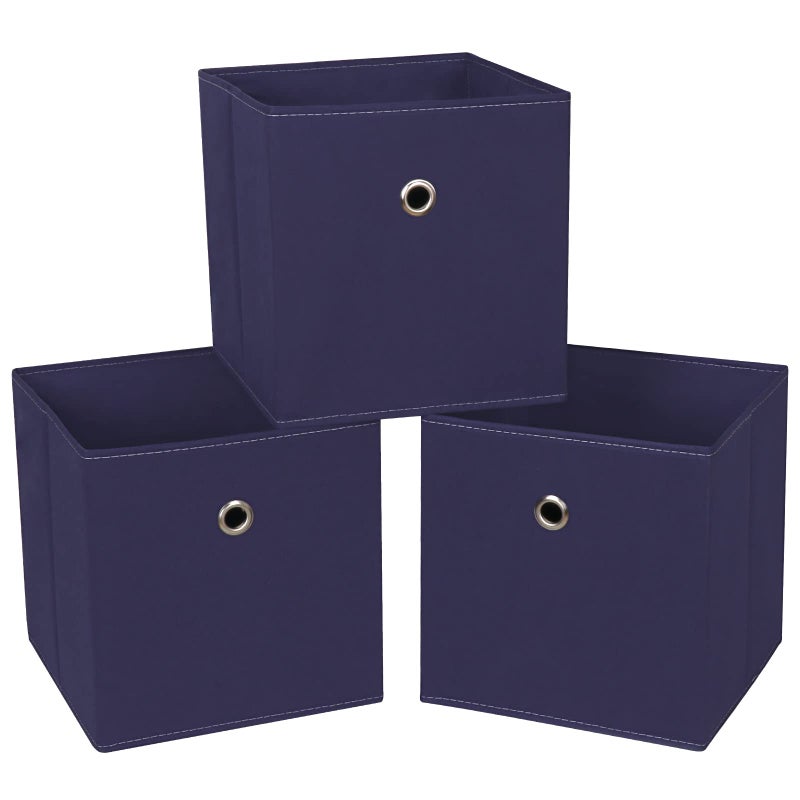 NieEnjoy Black Foldable Storage Cubes Bins 11 Inch Cloth Storage Cube Fabric Storage Box Cubes Organizer Baskets with Handles for Home Organizer Set of 3 Navy Blue - Image 2
