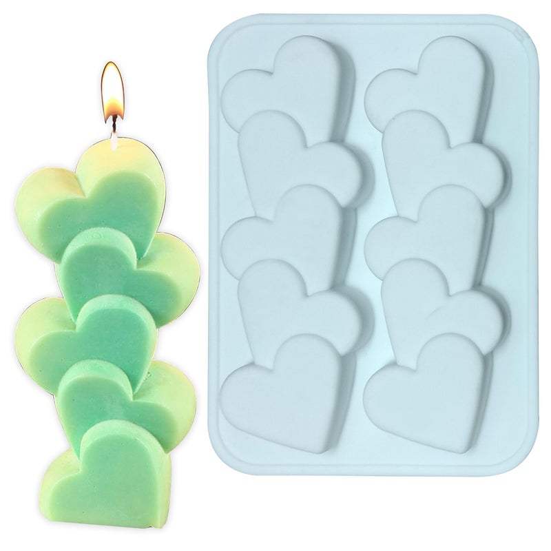MoldBerry 2 Cavity Simple Heart Shape Candle Mould, Joint Heart Flower Candle Mould for Candle Making Multi-Purpose Silicone Mould for Chocolate Resin soap (4.5 x 3.7 x 0.5 Inch) - Image 1