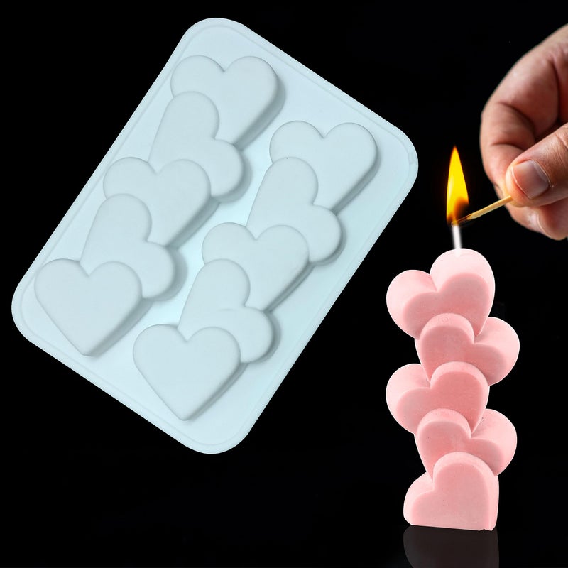 MoldBerry 2 Cavity Simple Heart Shape Candle Mould, Joint Heart Flower Candle Mould for Candle Making Multi-Purpose Silicone Mould for Chocolate Resin soap (4.5 x 3.7 x 0.5 Inch) - Image 3