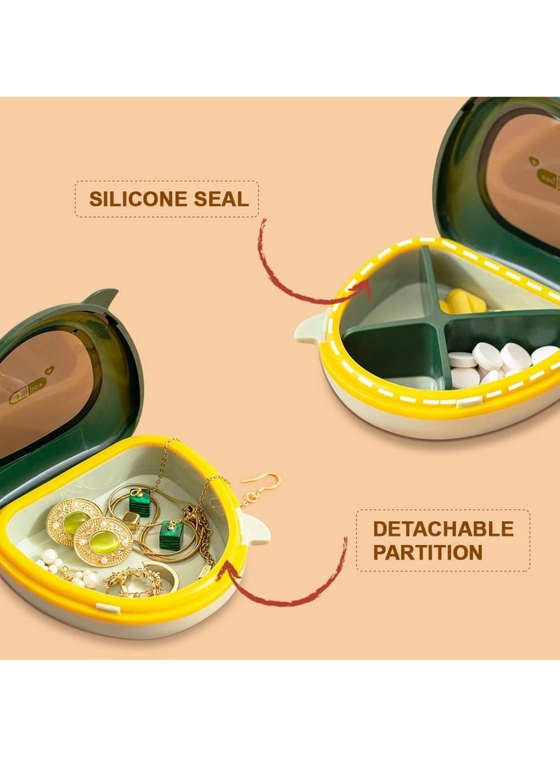 شو وو Pill Box with Detachable 4 Compartments, 2 Pcs Portable Case Hand Strap, Travel Container Medicine Organizer for Fish Oils, Vitamins, Supplements and (Green) - Image 2