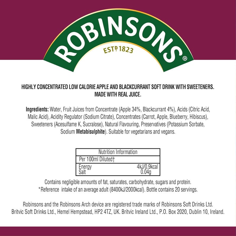 Robinsons Real Fruit Mini - Apple and Blackcurrant Concentrate, 66ml - Image 2