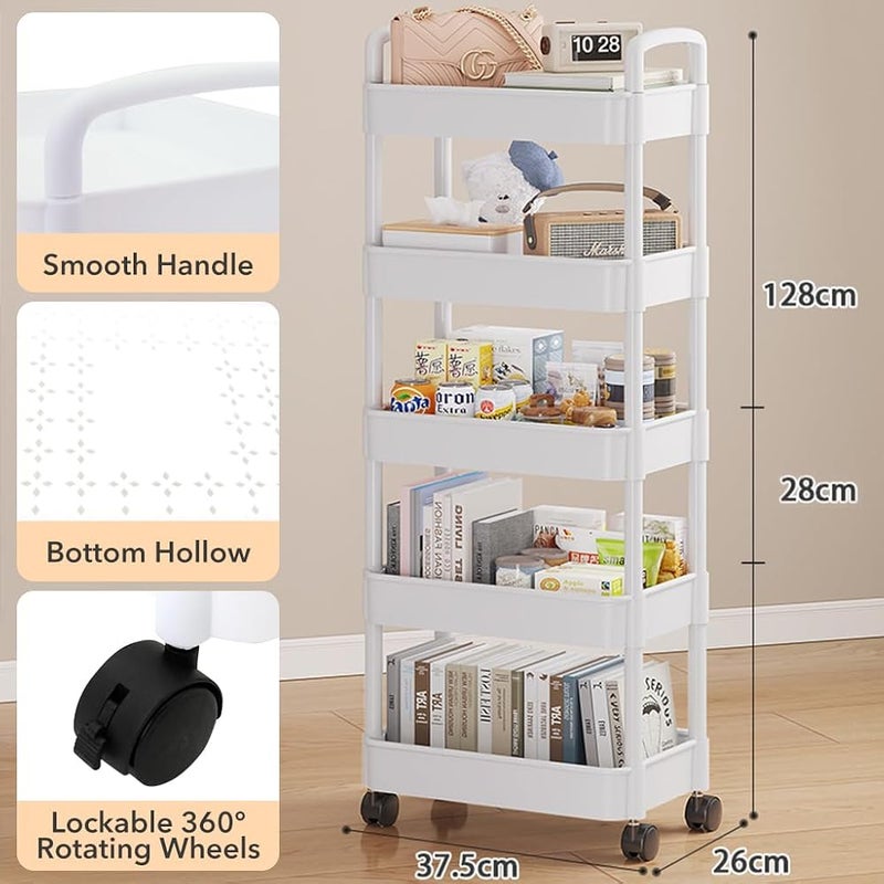 HASTHIP® 5-Tier Home Organizer Cart Kitchen Organizer Cart Assembly Organizer Shelf with Wheels Moving Accessories Organizer Home Organizer Cart Bedside Organizer Rack, 37.5x26x72cm - Image 2