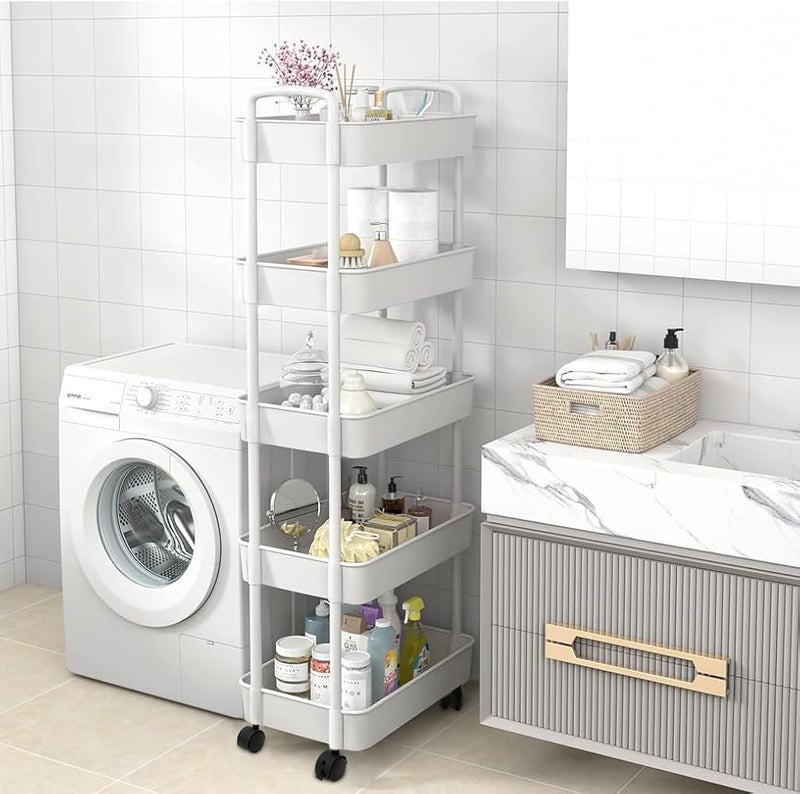 HASTHIP® 5-Tier Home Organizer Cart Kitchen Organizer Cart Assembly Organizer Shelf with Wheels Moving Accessories Organizer Home Organizer Cart Bedside Organizer Rack, 37.5x26x72cm - Image 5