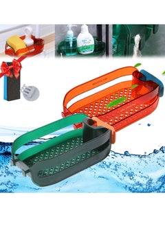 SYOSI 2 in 1 Home Sink Organizer, 2 in 1 Home Sink Sponge Holder, Kitchen Sink Organizer, Detachable Hanging Faucet Drain Rack with Draining Holesr Space Saving Sponge Holder (2 Pcs Green - Red )  - Image 1
