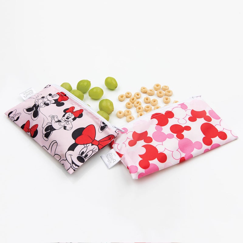 Bumkins Disney Reusable Snack Bags, for Kids School Lunch and for Adults Portion, Washable Fabric, Waterproof Cloth Zip Bag, Supplies Travel Pouch, Food-Safe, 2-pk Minnie Mouse Classic - Image 3