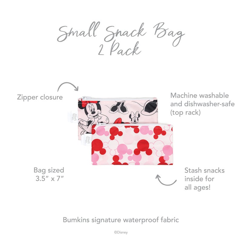Bumkins Disney Reusable Snack Bags, for Kids School Lunch and for Adults Portion, Washable Fabric, Waterproof Cloth Zip Bag, Supplies Travel Pouch, Food-Safe, 2-pk Minnie Mouse Classic - Image 5