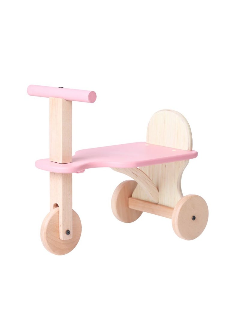 Ariro Tuk tuk Tricycle Wooden Balance Bike & Push Tricycle Ride with Easy Grip Handles Wooden Tricycle for Toddlers, Pink - Image 1