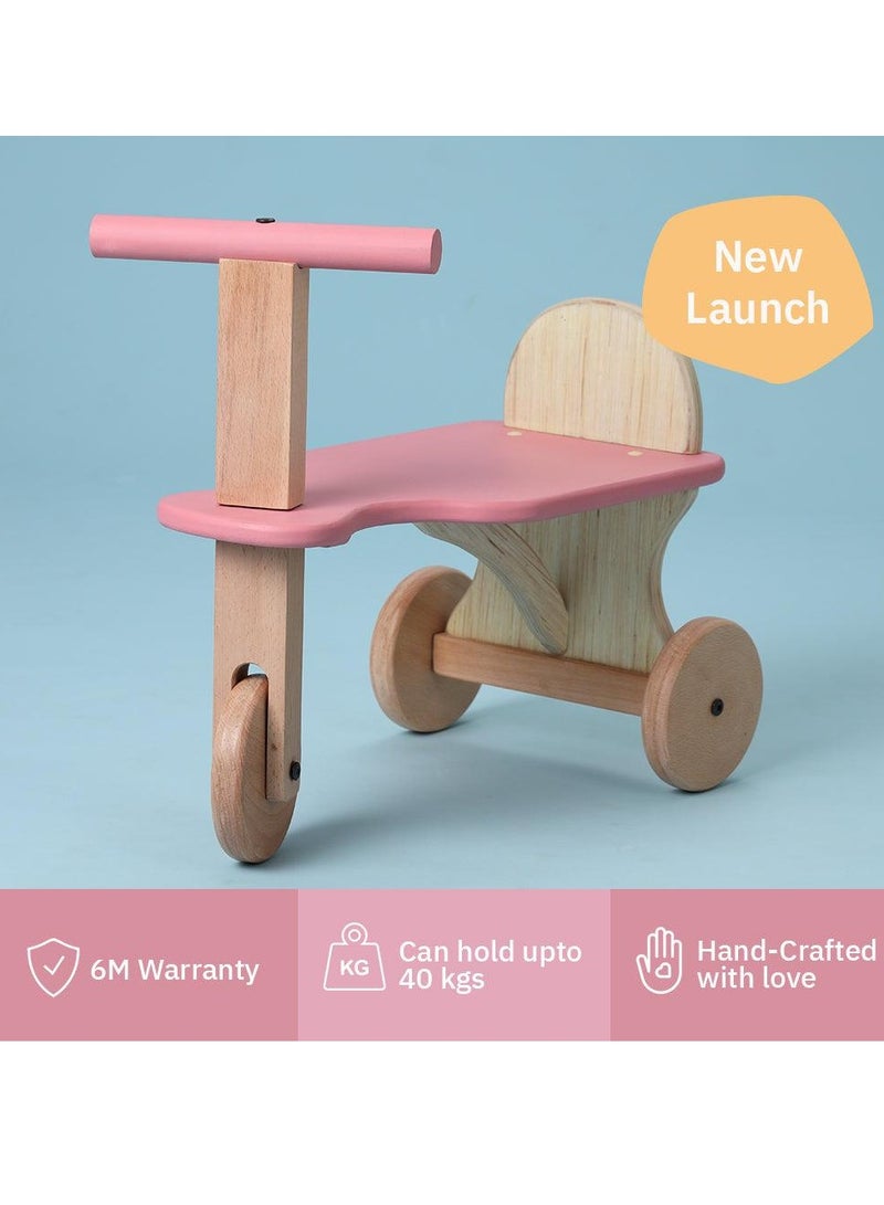 Ariro Tuk tuk Tricycle Wooden Balance Bike & Push Tricycle Ride with Easy Grip Handles Wooden Tricycle for Toddlers, Pink - Image 3