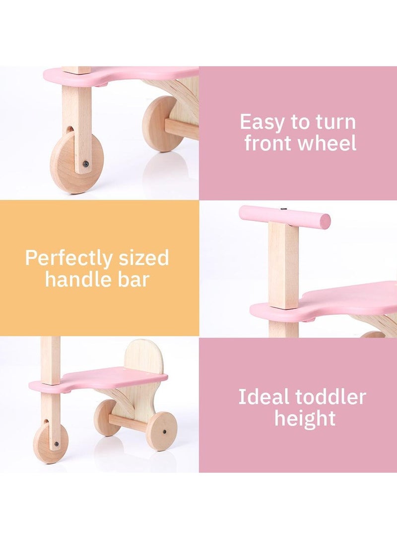 Ariro Tuk tuk Tricycle Wooden Balance Bike & Push Tricycle Ride with Easy Grip Handles Wooden Tricycle for Toddlers, Pink - Image 4