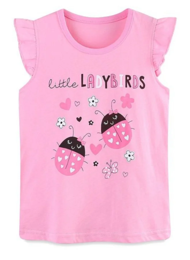 يونيكي Pink Printed Cap Sleeve Crew Neck T-Shirt