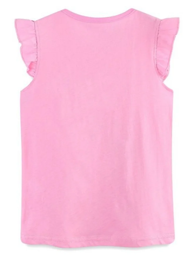 يونيكي Pink Printed Cap Sleeve Crew Neck T-Shirt