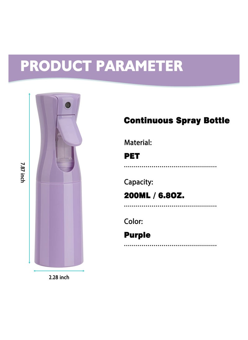 Continuous Spray Bottle, 200ml Hair Mister Spray Bottle, Fine Mist Water Spray Bottle for Salons,Barber, Plants, Skin Care, Cleaning (Purple)