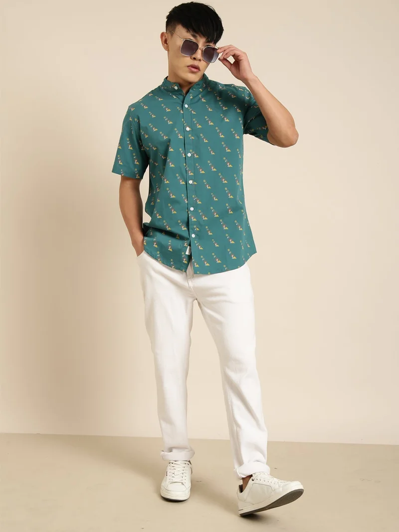 Joven  Dark Green Printed Casual Shirt for Men for Men | Best Price UAE