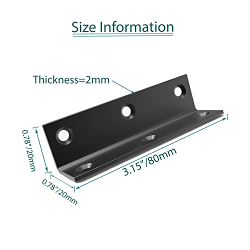 Aufuga Black Stainless Steel Corner Bracket,L Bracket,Heavy Duty Corner Brace, Large Angle Brackets, Metal Braces for Wood Aufuga (20, 3.2*0.8*0.8inch) - Image 3